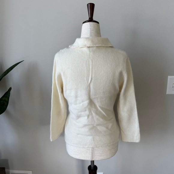 Ann Taylor Angora Rabbit Hair Lambswool Cropped Sleeve Jeweled Button Cardigan - Picture 2 of 8